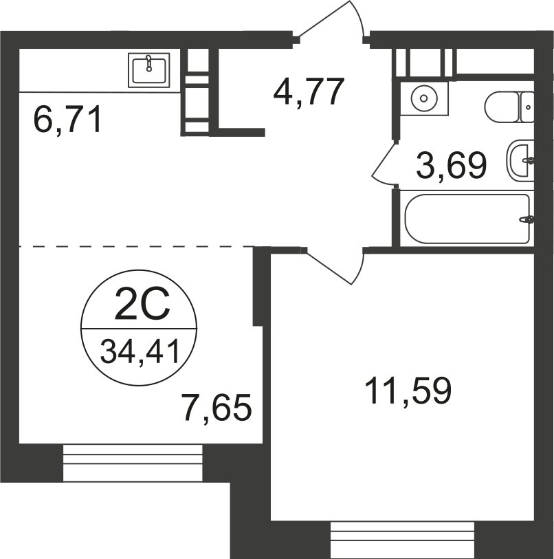 2-комнатная квартира с полной отделкой, 33.9 м2, 15 этаж, дом сдан, ЖК Люберцы, корпус 66 - объявление 2292410 - фото №1