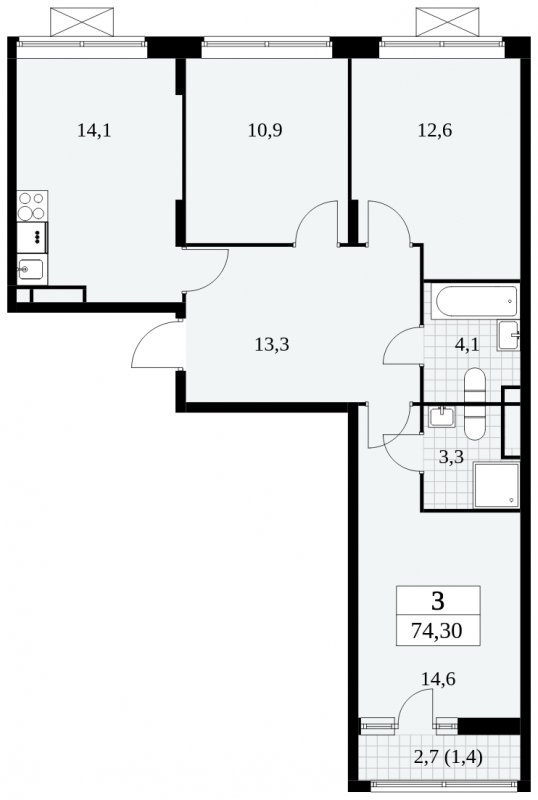 3-комнатная квартира с полной отделкой, 74.3 м2, 8 этаж, сдача 3 квартал 2024 г., ЖК Прокшино, корпус 8.1 - объявление 1683585 - фото №1