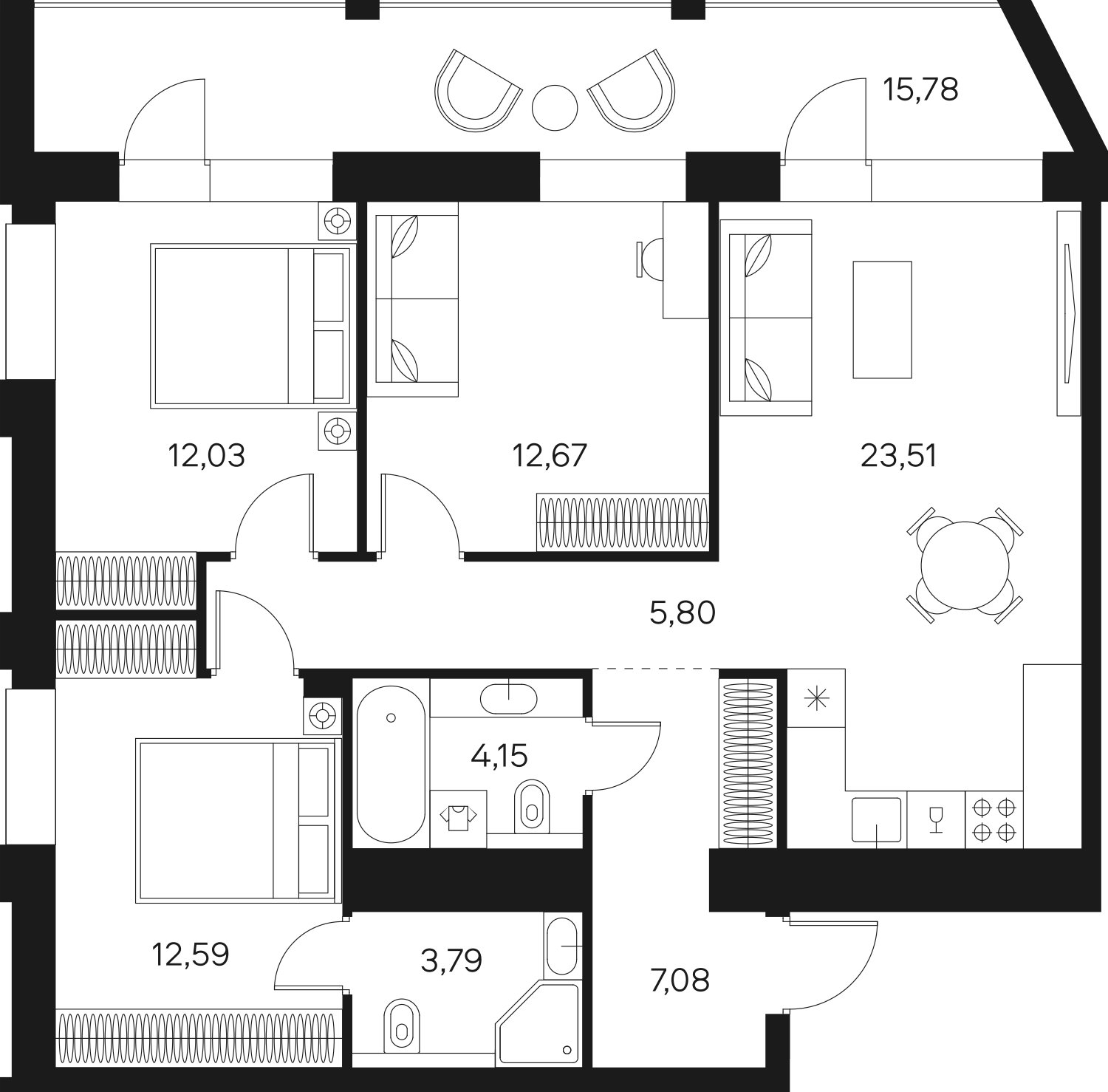 3-комнатная квартира без отделки, 89.51 м2, 7 этаж, сдача 4 квартал 2024 г., ЖК FØRST, корпус 2 - объявление 1968290 - фото №1