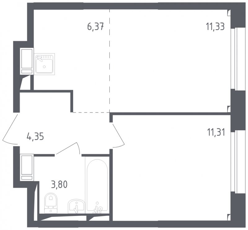 2-комнатная квартира с полной отделкой, 37.16 м2, 15 этаж, сдача 3 квартал 2024 г., ЖК Томилино Парк, корпус 5.2 - объявление 1823217 - фото №1