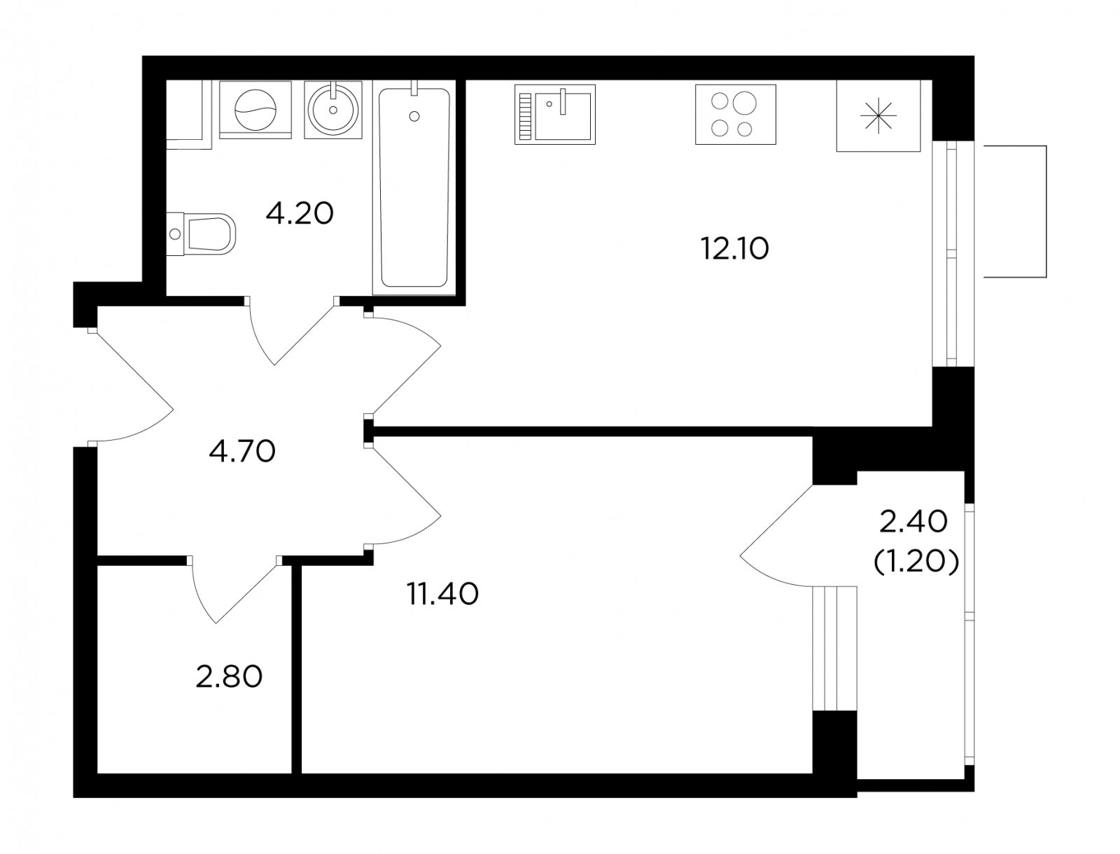 1-комнатная квартира без отделки, 36.4 м2, 11 этаж, сдача 1 квартал 2024 г., ЖК Миловидное, корпус 2 - объявление 2009150 - фото №1