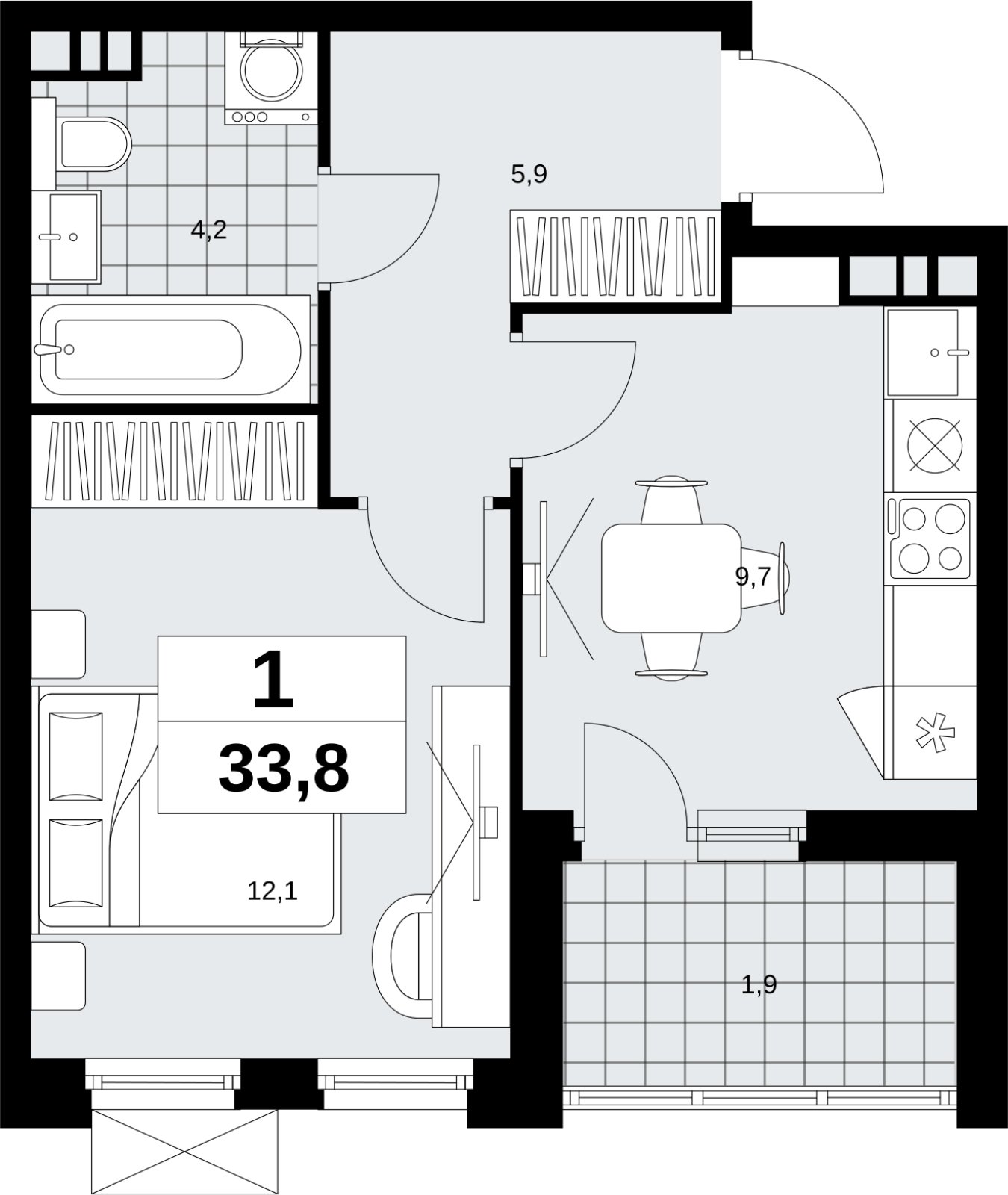 1-комнатная квартира без отделки, 33.8 м2, 8 этаж, сдача 4 квартал 2026 г., ЖК Скандинавия, корпус 2.18.2.6 - объявление 2351766 - фото №1