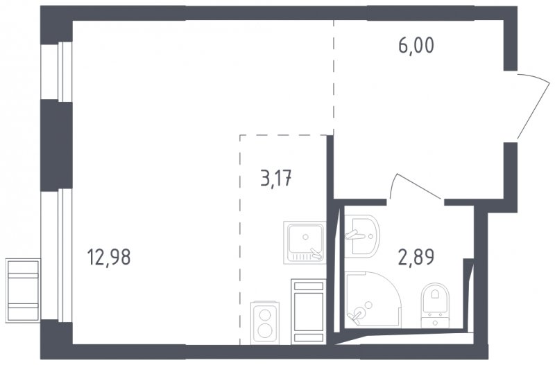 Студия с полной отделкой, 25.04 м2, 3 этаж, сдача 2 квартал 2023 г., ЖК Пригород Лесное, корпус 2.2 - объявление 1776792 - фото №1
