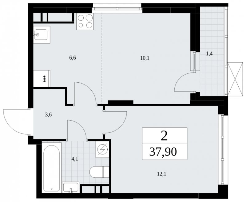 2-комнатная квартира (евро) без отделки, 37.9 м2, 15 этаж, сдача 4 квартал 2024 г., ЖК Скандинавия, корпус 35.2.2 - объявление 1841195 - фото №1