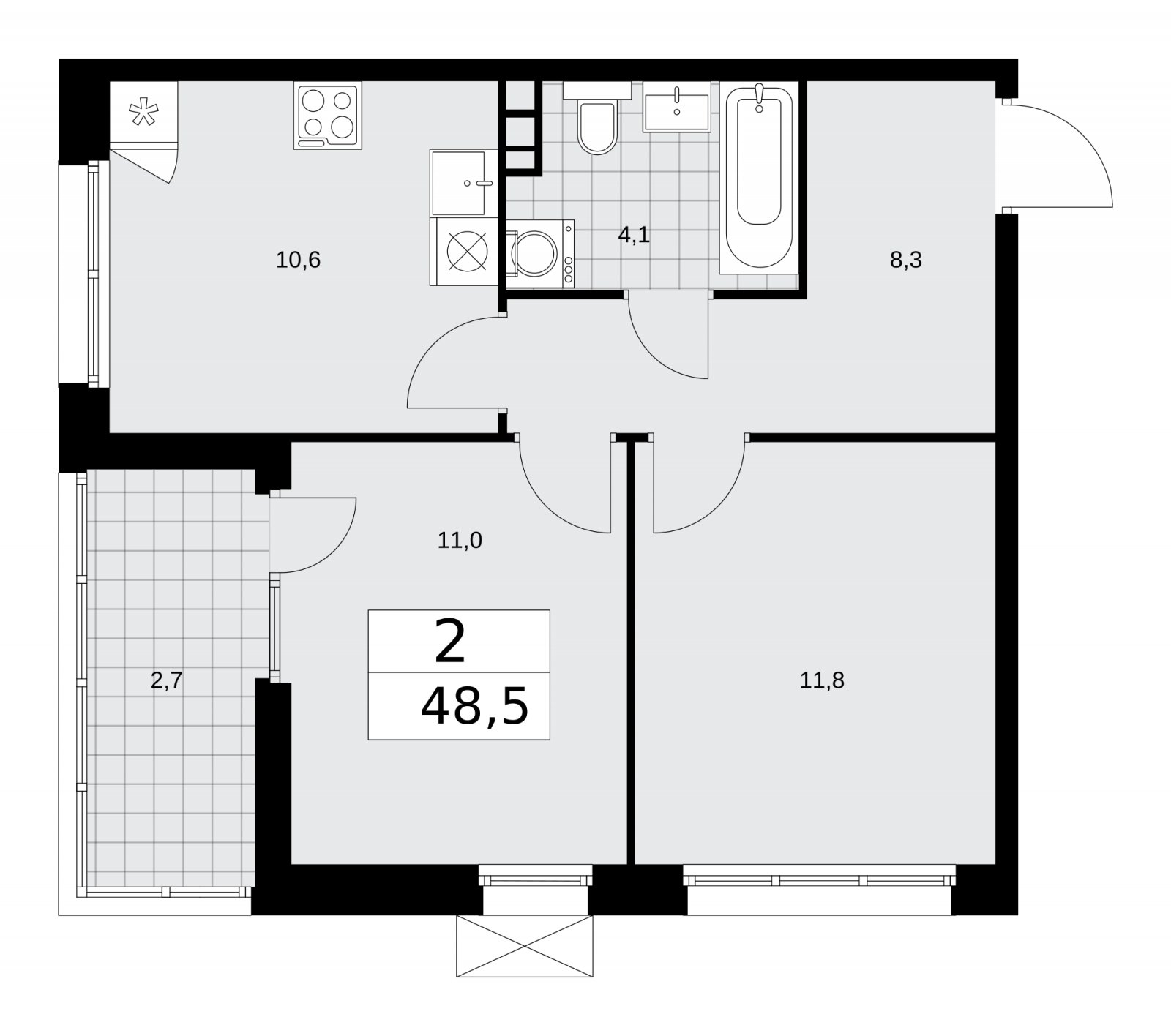 2-комнатная квартира с частичной отделкой, 48.5 м2, 10 этаж, сдача 2 квартал 2026 г., ЖК Деснаречье, корпус 4.6 - объявление 2264676 - фото №1