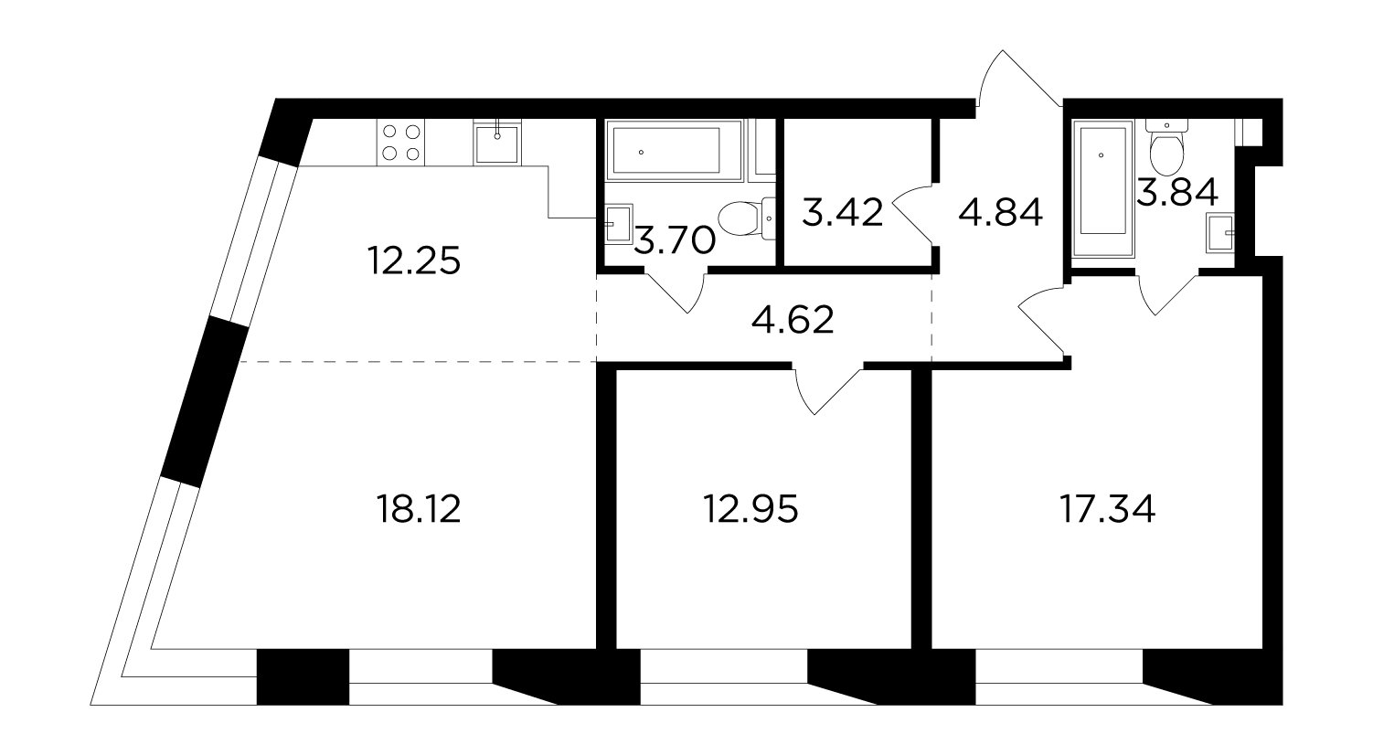 3-комнатная квартира без отделки, 81.08 м2, 2 этаж, сдача 4 квартал 2023 г., ЖК FORIVER, корпус 9 - объявление 2286535 - фото №1
