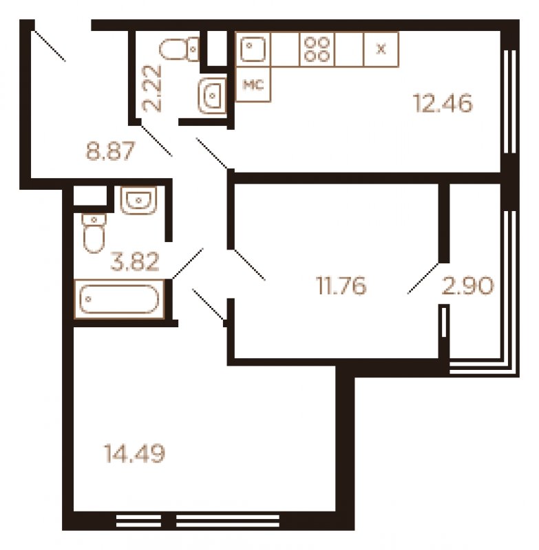 2-комнатная квартира без отделки, 55 м2, 8 этаж, дом сдан, ЖК Миниполис Рафинад, корпус 8 - объявление 1463998 - фото №1