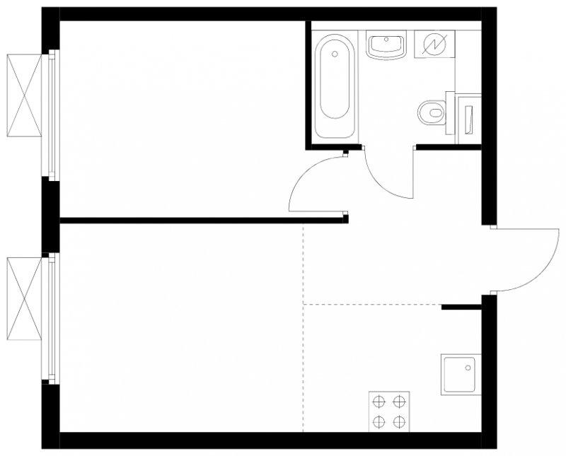 2-комнатная квартира (евро) с полной отделкой, 36.3 м2, 2 этаж, сдача 4 квартал 2024 г., ЖК Бунинские луга, корпус 3.4.1 - объявление 1874340 - фото №1
