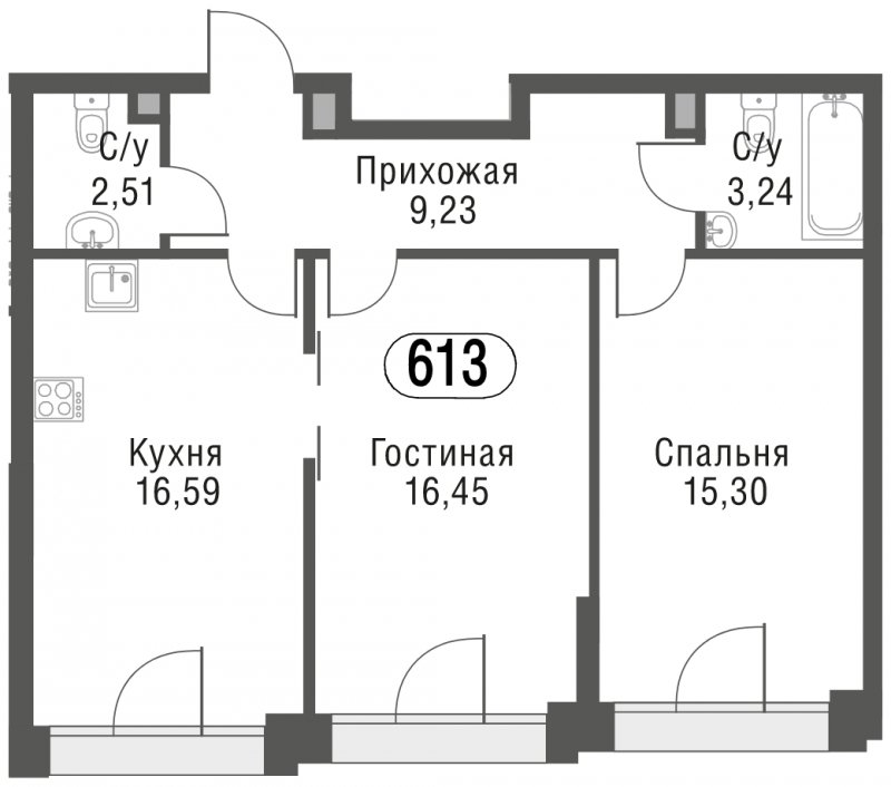 2-комнатная квартира без отделки, 63.32 м2, 10 этаж, сдача 3 квартал 2023 г., ЖК AFI Park Воронцовский, корпус 3 - объявление 1637494 - фото №1