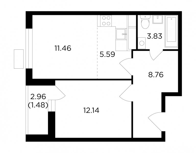 2-комнатная квартира без отделки, 43.26 м2, 9 этаж, сдача 4 квартал 2022 г., ЖК VESNA, корпус 3 - объявление 1573001 - фото №1