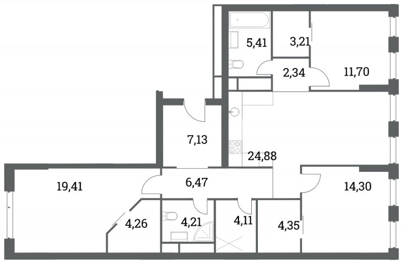 3-комнатная квартира без отделки, 111.78 м2, 11 этаж, сдача 4 квартал 2022 г., ЖК Headliner, корпус 6 - объявление 1285036 - фото №1