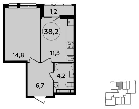 1-комнатная квартира с полной отделкой, 38.2 м2, 21 этаж, сдача 2 квартал 2024 г., ЖК Южные сады, корпус 1.5 - объявление 1512792 - фото №1