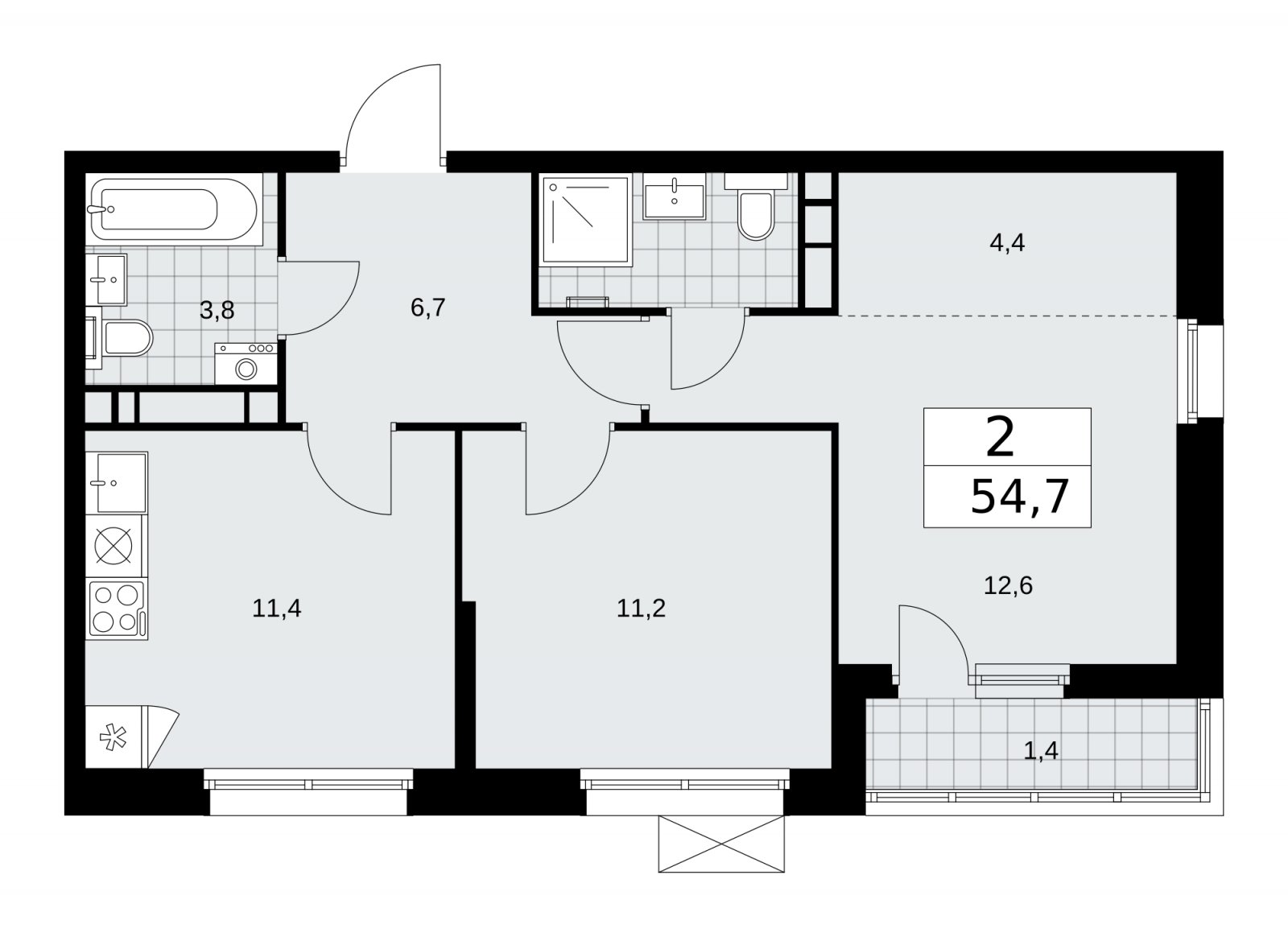 2-комнатная квартира без отделки, 54.7 м2, 11 этаж, сдача 2 квартал 2026 г., ЖК Скандинавия, корпус 25.5 - объявление 2283816 - фото №1