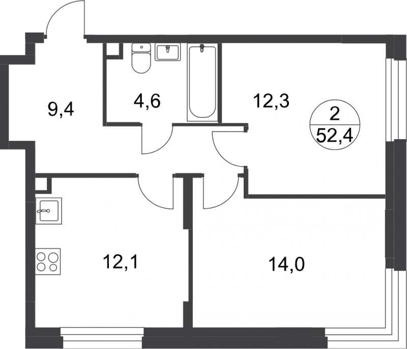 2-комнатная квартира без отделки, 52.4 м2, 1 этаж, сдача 1 квартал 2025 г., ЖК город-парк Переделкино Ближнее, корпус 17-4 - объявление 1974084 - фото №1