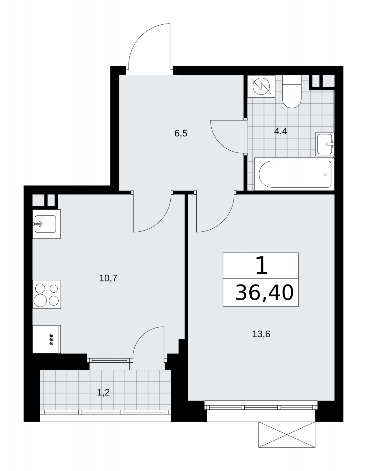 1-комнатная квартира с частичной отделкой, 36.4 м2, 3 этаж, сдача 4 квартал 2025 г., ЖК Бунинские кварталы, корпус 3.4 - объявление 2152039 - фото №1