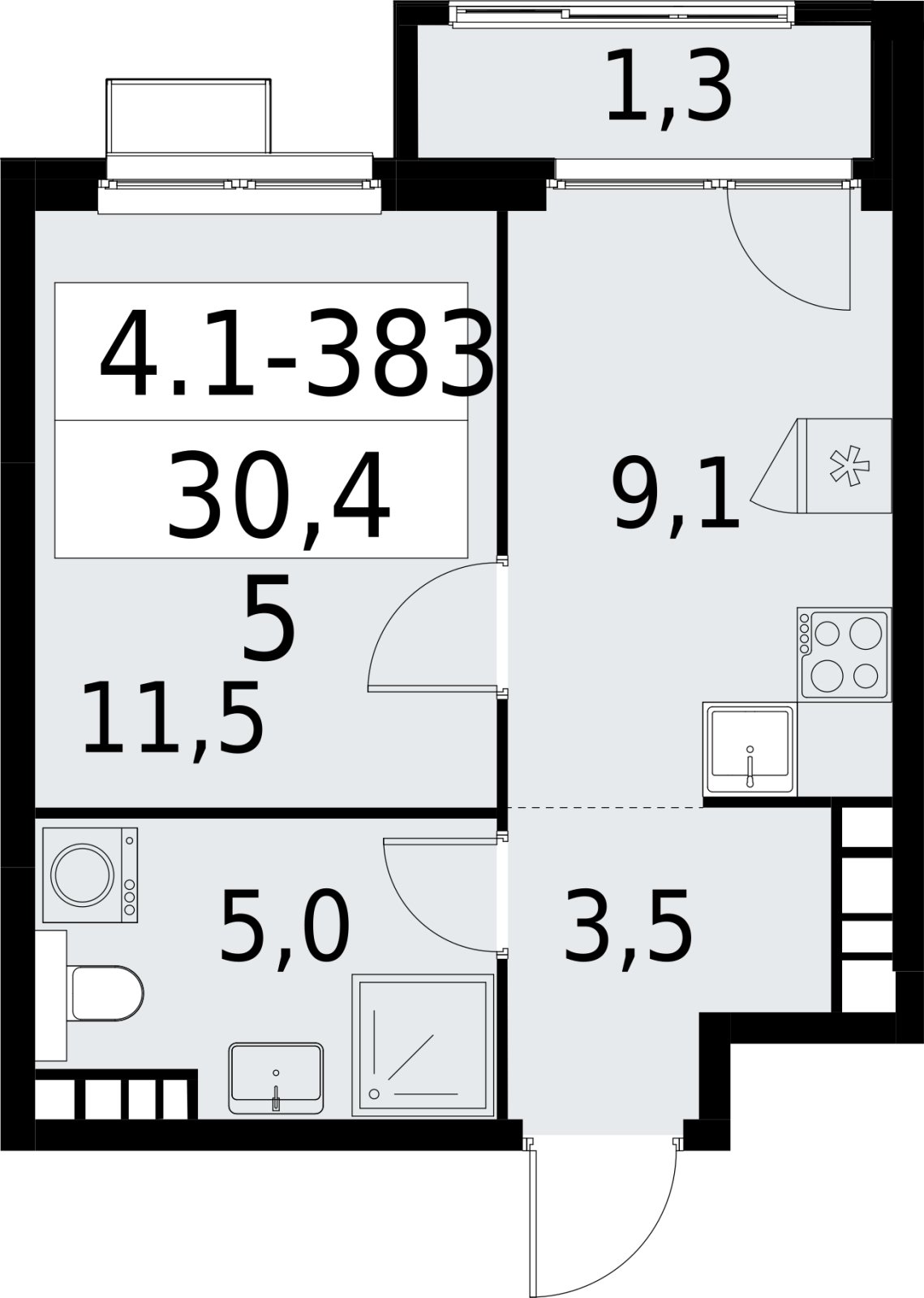 1-комнатная квартира с полной отделкой, 30.4 м2, 24 этаж, сдача 2 квартал 2027 г., ЖК Южные сады, корпус 4.1.2 - объявление 2392889 - фото №1