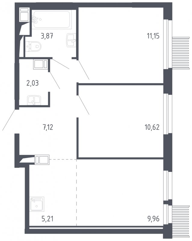 3-комнатная квартира с полной отделкой, 49.96 м2, 13 этаж, сдача 3 квартал 2023 г., ЖК Мытищи Парк, корпус 2 - объявление 1568566 - фото №1