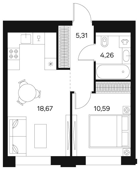 1-комнатная квартира без отделки, 38.99 м2, 16 этаж, сдача 4 квартал 2024 г., ЖК FØRST, корпус 2 - объявление 1942938 - фото №1