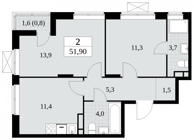 2-комнатная квартира с полной отделкой, 51.9 м2, 5 этаж, сдача 3 квартал 2024 г., ЖК Прокшино, корпус 6.4 - объявление 1663043 - фото №1