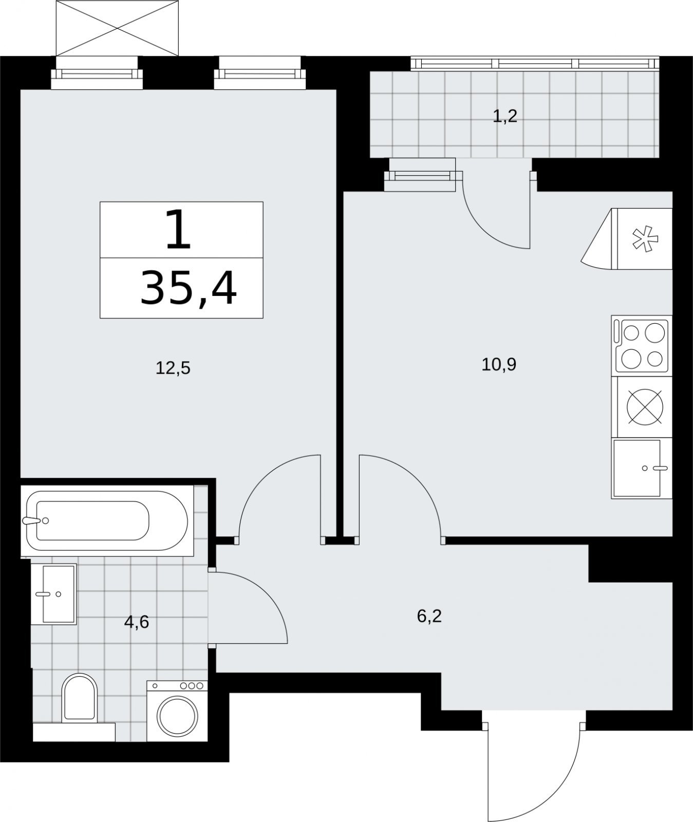 1-комнатная квартира без отделки, 35.4 м2, 3 этаж, сдача 2 квартал 2026 г., ЖК Бунинские кварталы, корпус 7.3 - объявление 2313646 - фото №1