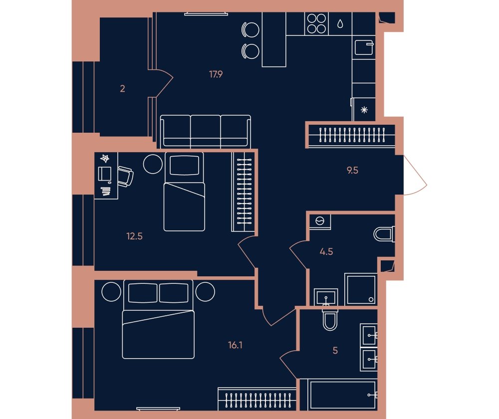 3-комнатная квартира без отделки, 67.5 м2, 30 этаж, сдача 3 квартал 2026 г., ЖК ERA, корпус 3 - объявление 2332454 - фото №1
