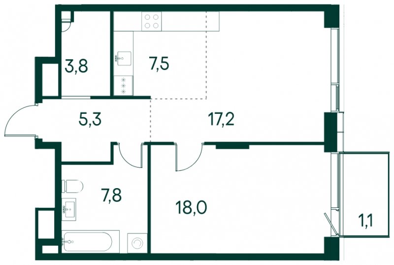 1-комнатная квартира без отделки, 60.7 м2, 5 этаж, сдача 2 квартал 2025 г., ЖК Клубный город на реке Primavera, корпус 1 квартала "Vivaldi" - объявление 2020799 - фото №1