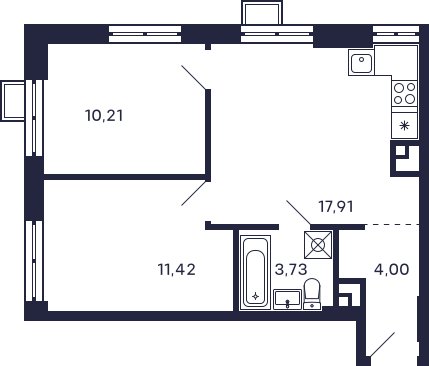 2-комнатная квартира с частичной отделкой, 47.27 м2, 8 этаж, сдача 2 квартал 2026 г., ЖК Квартал Тетрис, корпус С-2.2 - объявление 2277196 - фото №1