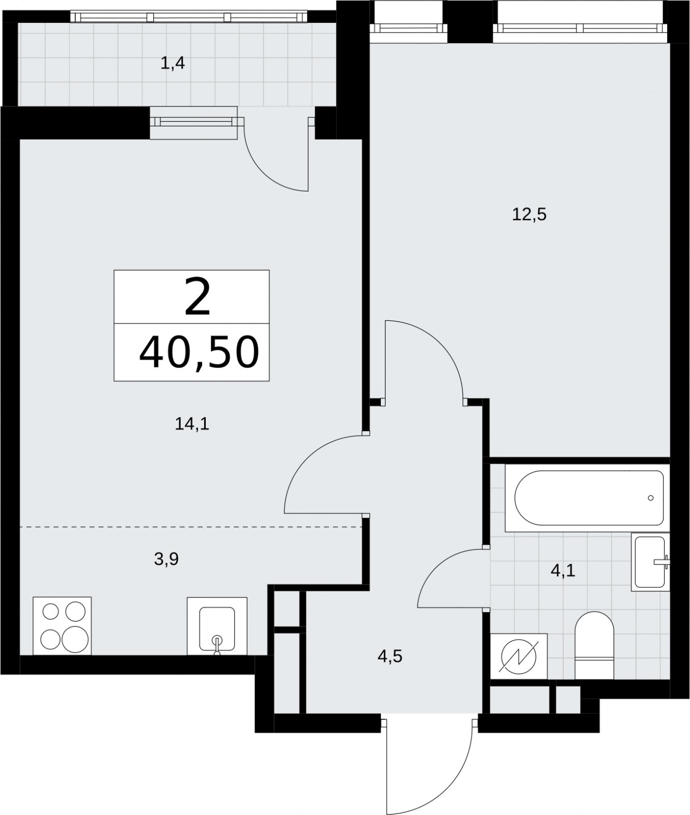 2-комнатная квартира (евро) с полной отделкой, 40.5 м2, 6 этаж, сдача 4 квартал 2026 г., ЖК Родные кварталы, корпус 1.2 - объявление 2318195 - фото №1