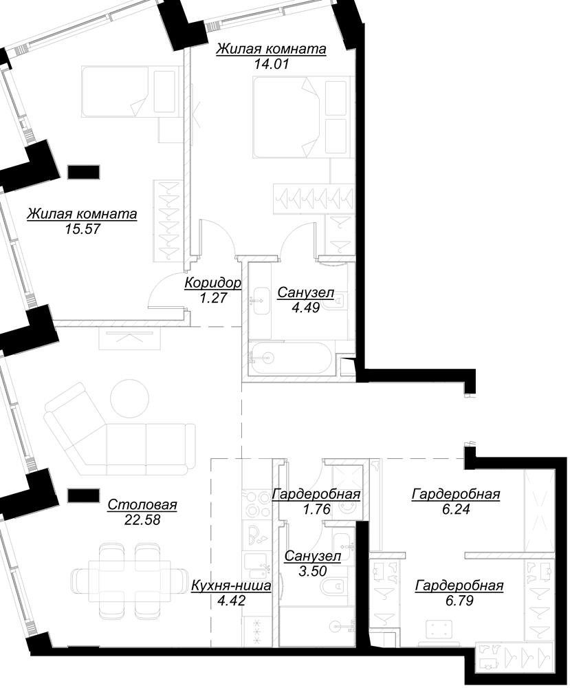 2-комнатная квартира с полной отделкой, 91.5 м2, 7 этаж, сдача 4 квартал 2024 г., ЖК MOD, корпус Stein - объявление 2332087 - фото №1