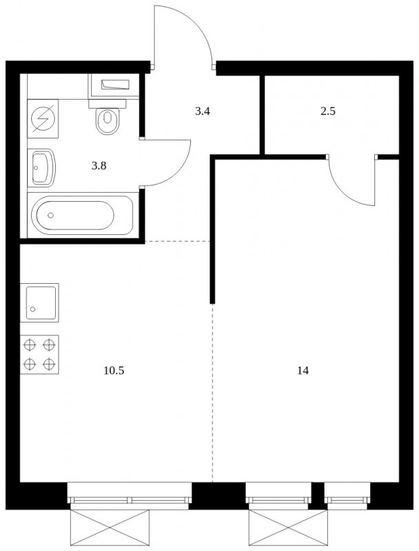 1-комнатная квартира с полной отделкой, 34.2 м2, 28 этаж, сдача 2 квартал 2023 г., ЖК Второй Нагатинский, корпус 3 - объявление 1556009 - фото №1