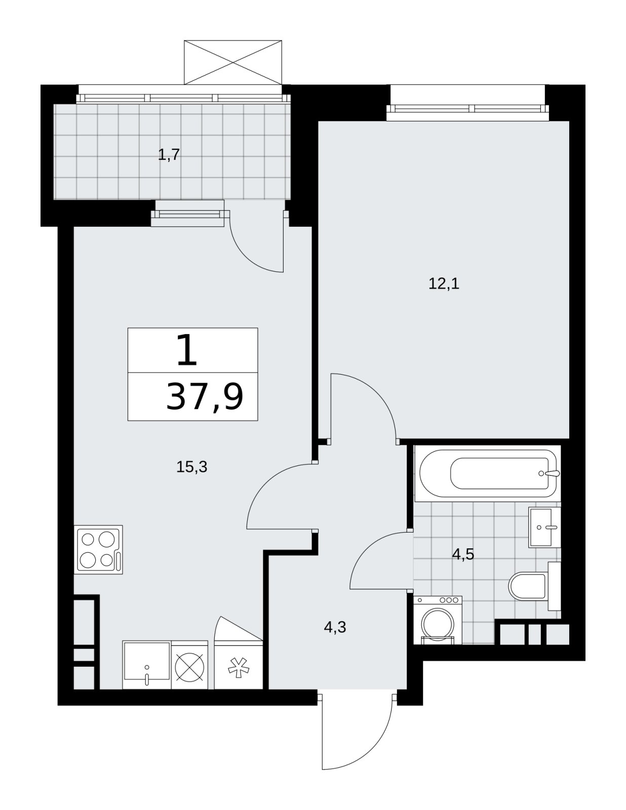 1-комнатная квартира с частичной отделкой, 37.9 м2, 6 этаж, сдача 2 квартал 2026 г., ЖК Дзен-кварталы, корпус 4.1 - объявление 2251368 - фото №1