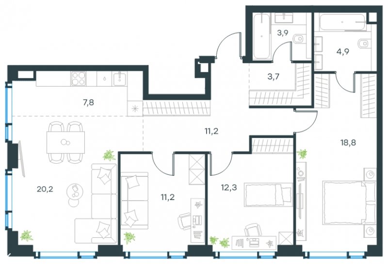 4-комнатная квартира без отделки, 94 м2, 37 этаж, сдача 2 квартал 2025 г., ЖК Level Мичуринский, корпус 2 - объявление 1775244 - фото №1
