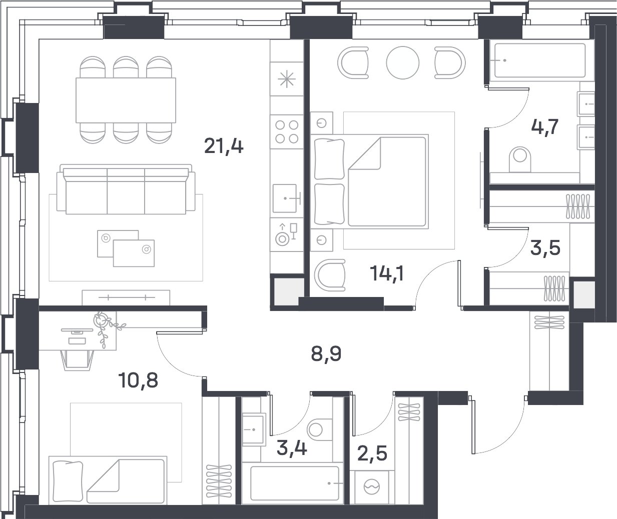 2-комнатная квартира 69.3 м2, 10 этаж, сдача 4 квартал 2025 г., ЖК Portland, корпус 4 - объявление 2310415 - фото №1
