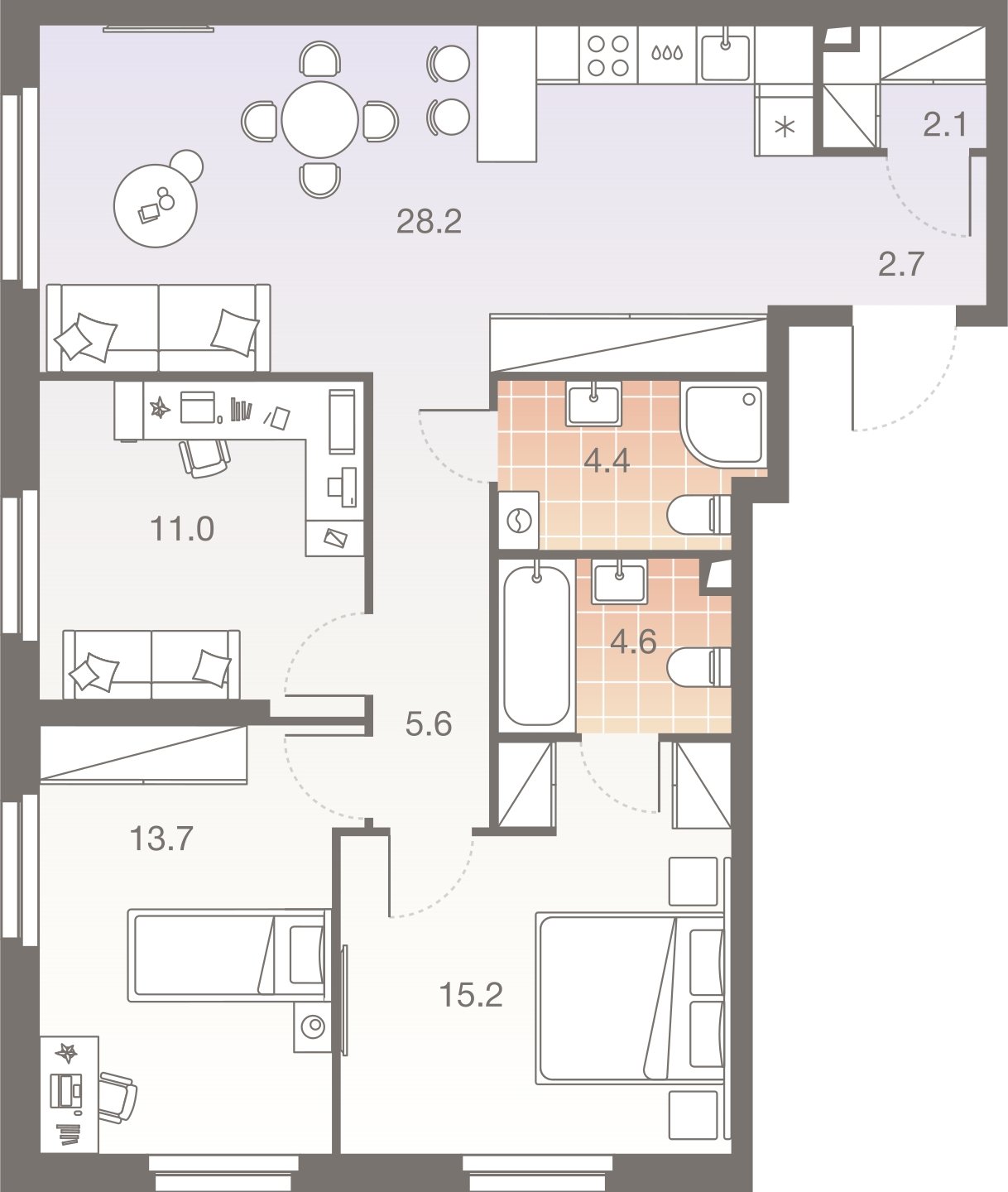 4-комнатная квартира без отделки, 87.3 м2, 17 этаж, сдача 1 квартал 2026 г., ЖК Twelve, корпус 1 - объявление 2372465 - фото №1