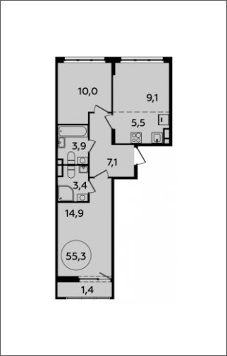 3-комнатная квартира (евро) с полной отделкой, 55.3 м2, 3 этаж, сдача 4 квартал 2023 г., ЖК Испанские кварталы, корпус 8.2 - объявление 1633578 - фото №1