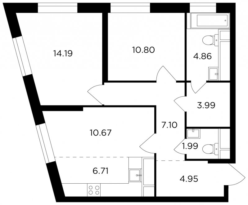 3-комнатная квартира без отделки, 65.26 м2, 18 этаж, сдача 2 квартал 2022 г., ЖК КутузовGRAD 2, корпус 6 - объявление 1716191 - фото №1