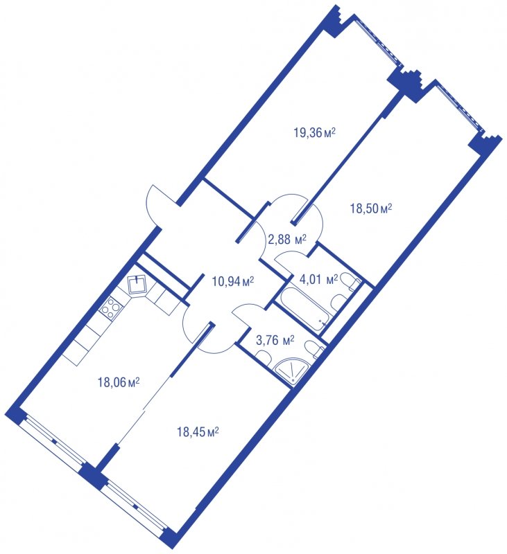 3-комнатная квартира без отделки, 95.96 м2, 3 этаж, сдача 4 квартал 2023 г., ЖК iLove, корпус 3 - объявление 1269107 - фото №1
