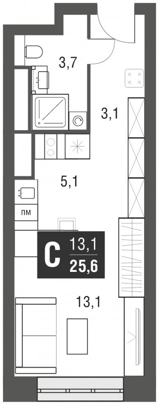Студия с полной отделкой, 25.6 м2, 22 этаж, сдача 2 квартал 2024 г., ЖК AFI Tower, корпус 1 - объявление 2158075 - фото №1