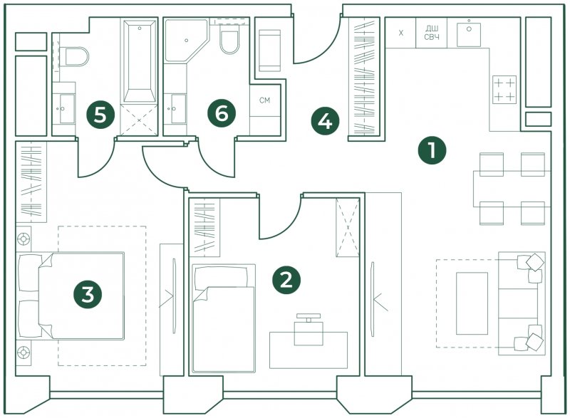 3-комнатная квартира (евро) с полной отделкой, 68.38 м2, 21 этаж, сдача 1 квартал 2024 г., ЖК Эко-квартал VERY, корпус 2 - объявление 1659844 - фото №1