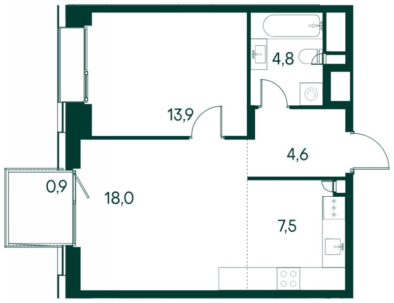 1-комнатная квартира без отделки, 49.7 м2, 5 этаж, сдача 2 квартал 2025 г., ЖК Клубный город на реке Primavera, корпус 4 квартала "Vivaldi" - объявление 2099773 - фото №1
