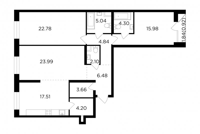 3-комнатная квартира без отделки, 111.65 м2, 7 этаж, сдача 4 квартал 2023 г., ЖК FORIVER, корпус 9 - объявление 1745226 - фото №1