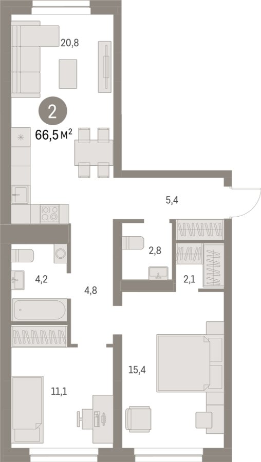 2-комнатная квартира с частичной отделкой, 66.45 м2, 2 этаж, сдача 1 квартал 2025 г., ЖК Первый квартал, корпус Дом 5 - объявление 2281516 - фото №1
