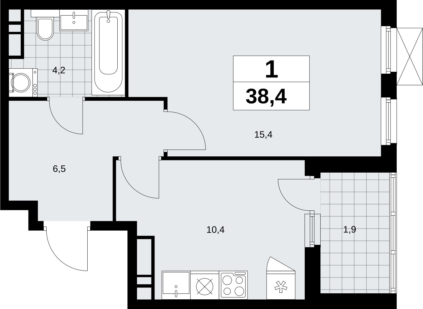 1-комнатная квартира без отделки, 38.4 м2, 11 этаж, сдача 4 квартал 2026 г., ЖК Скандинавия, корпус 2.18.1.2 - объявление 2350702 - фото №1