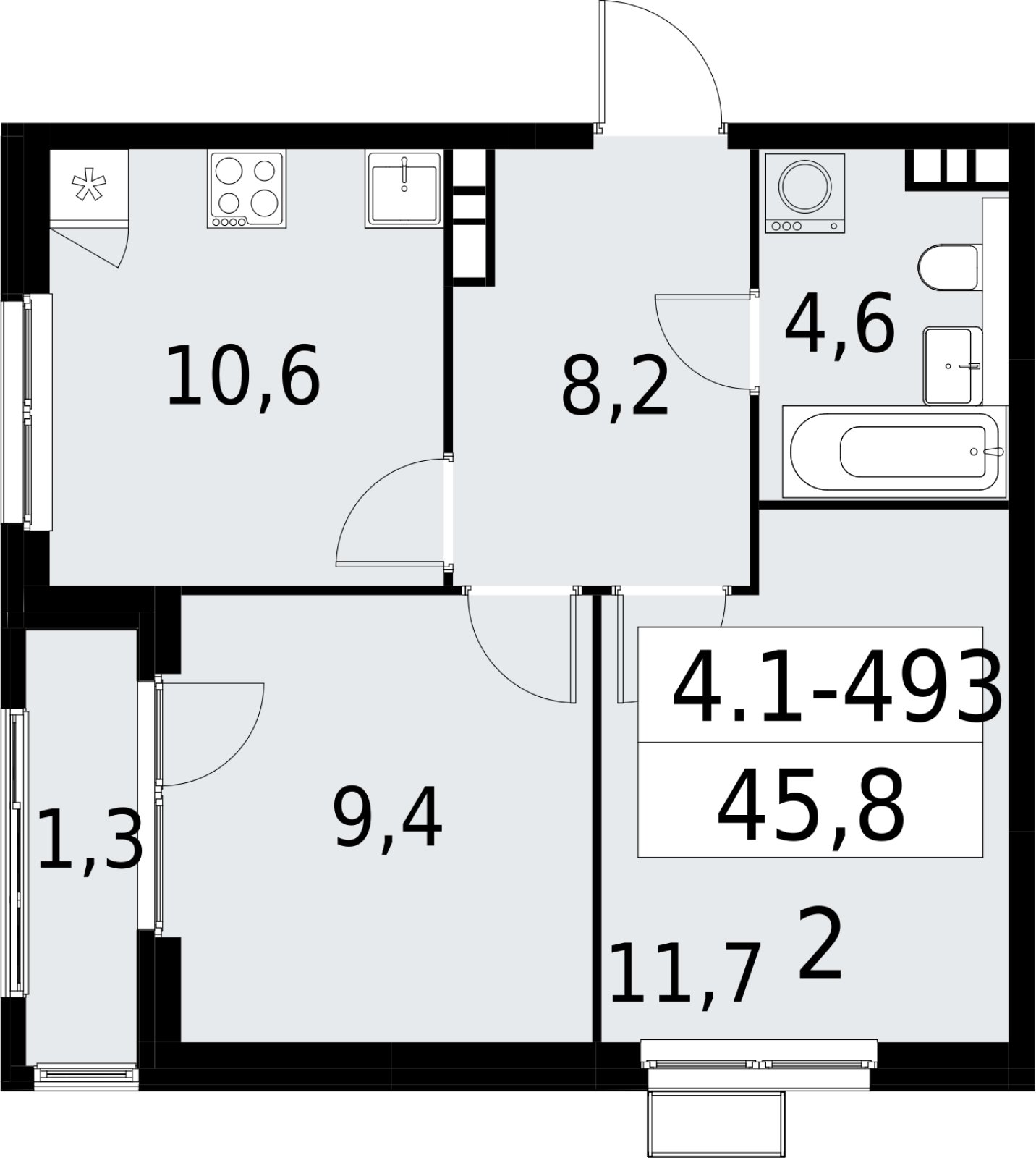 2-комнатная квартира с полной отделкой, 45.8 м2, 15 этаж, сдача 2 квартал 2027 г., ЖК Южные сады, корпус 4.1.2 - объявление 2392998 - фото №1
