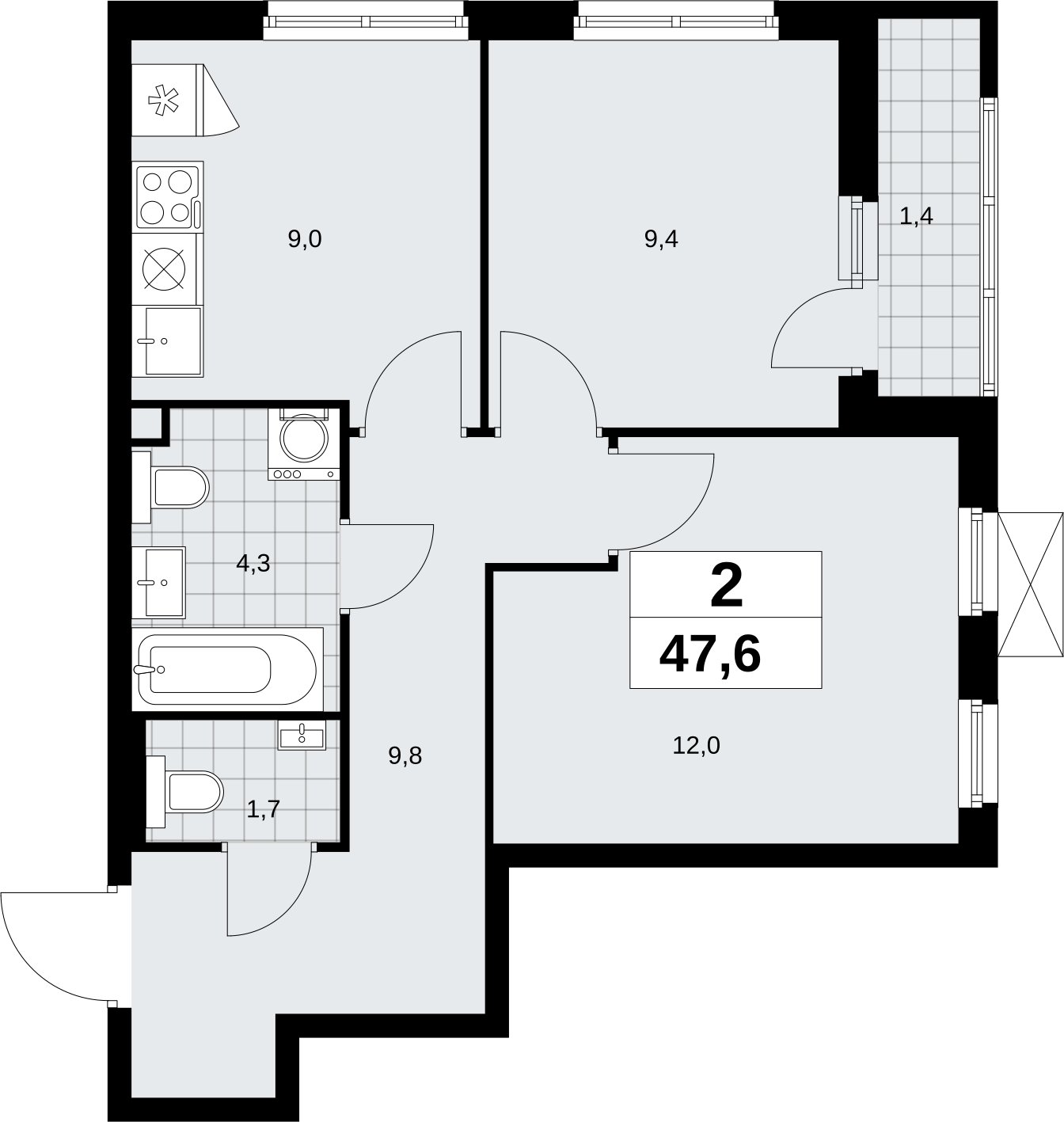 2-комнатная квартира без отделки, 47.6 м2, 2 этаж, сдача 2 квартал 2026 г., ЖК Дзен-кварталы, корпус 6.1.1 - объявление 2327024 - фото №1