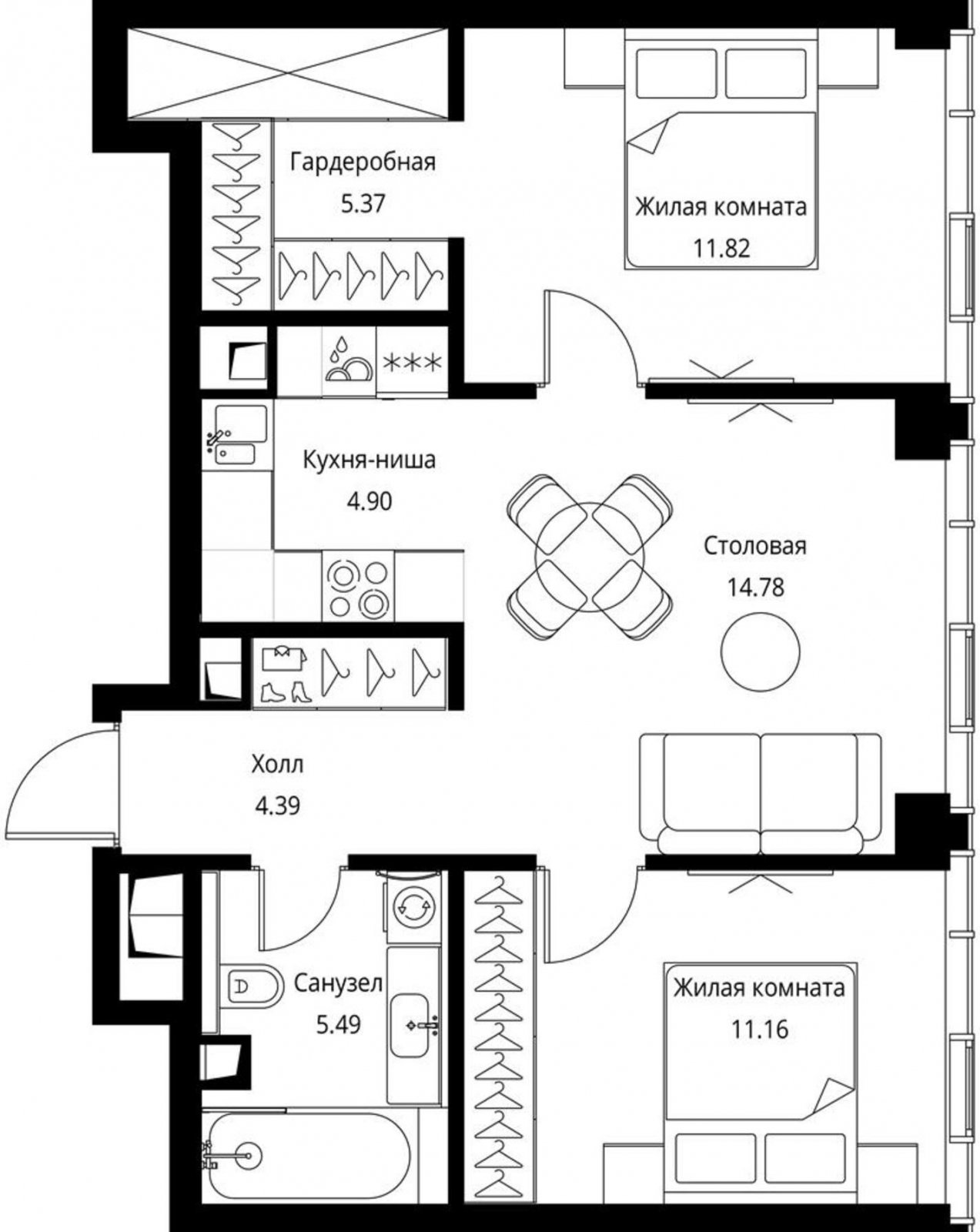 2-комнатная квартира с частичной отделкой, 57.91 м2, 25 этаж, сдача 3 квартал 2026 г., ЖК City Bay, корпус North Ocean 8 - объявление 2240469 - фото №1