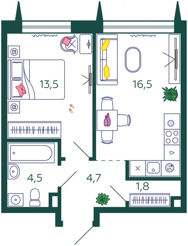 1-комнатная квартира без отделки, 41 м2, 7 этаж, сдача 4 квартал 2023 г., ЖК SHAGAL, корпус 1.1 - объявление 1786769 - фото №1