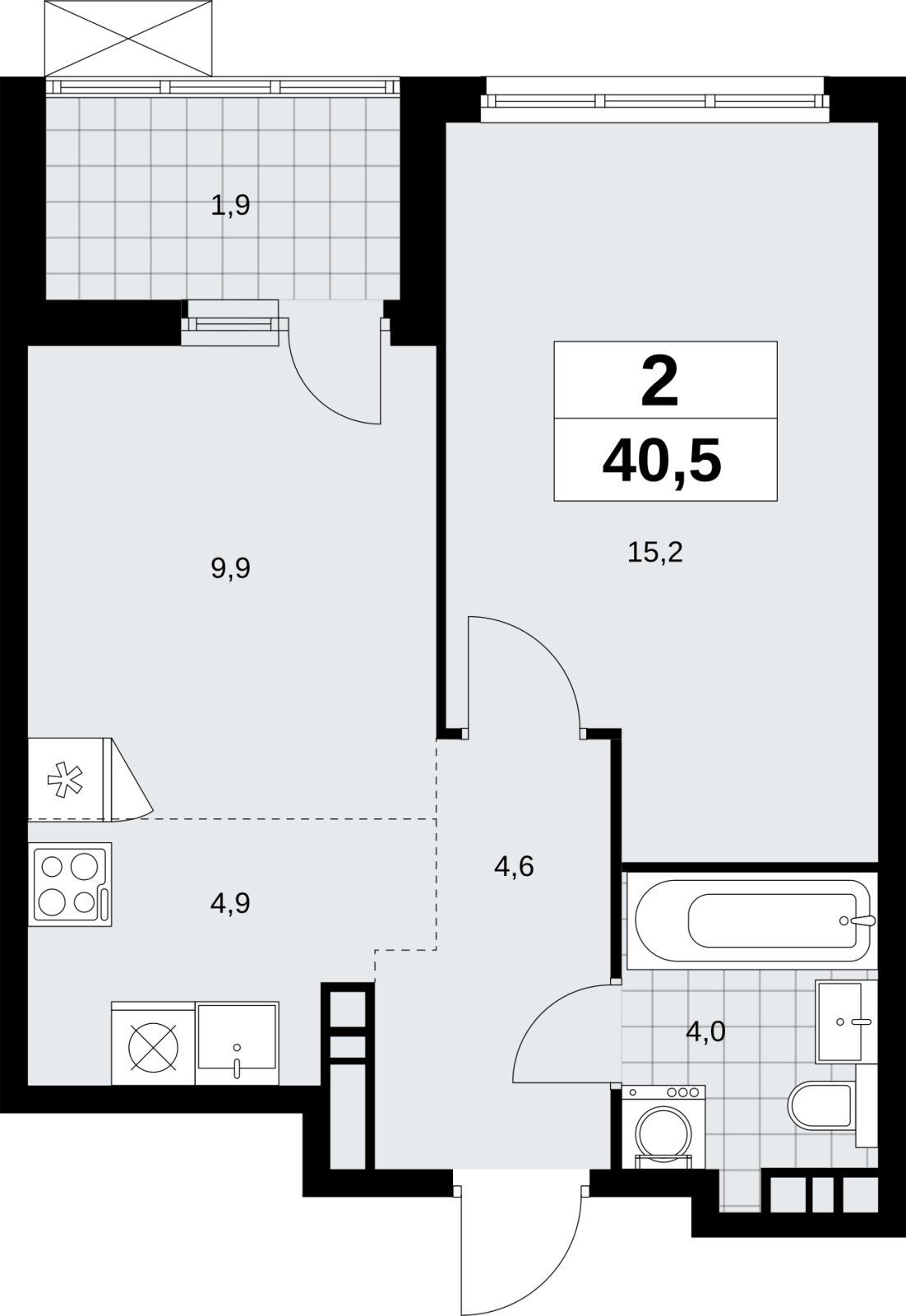 2-комнатная квартира (евро) без отделки, 40.5 м2, 4 этаж, сдача 4 квартал 2026 г., ЖК Скандинавия, корпус 2.18.1.4 - объявление 2350951 - фото №1