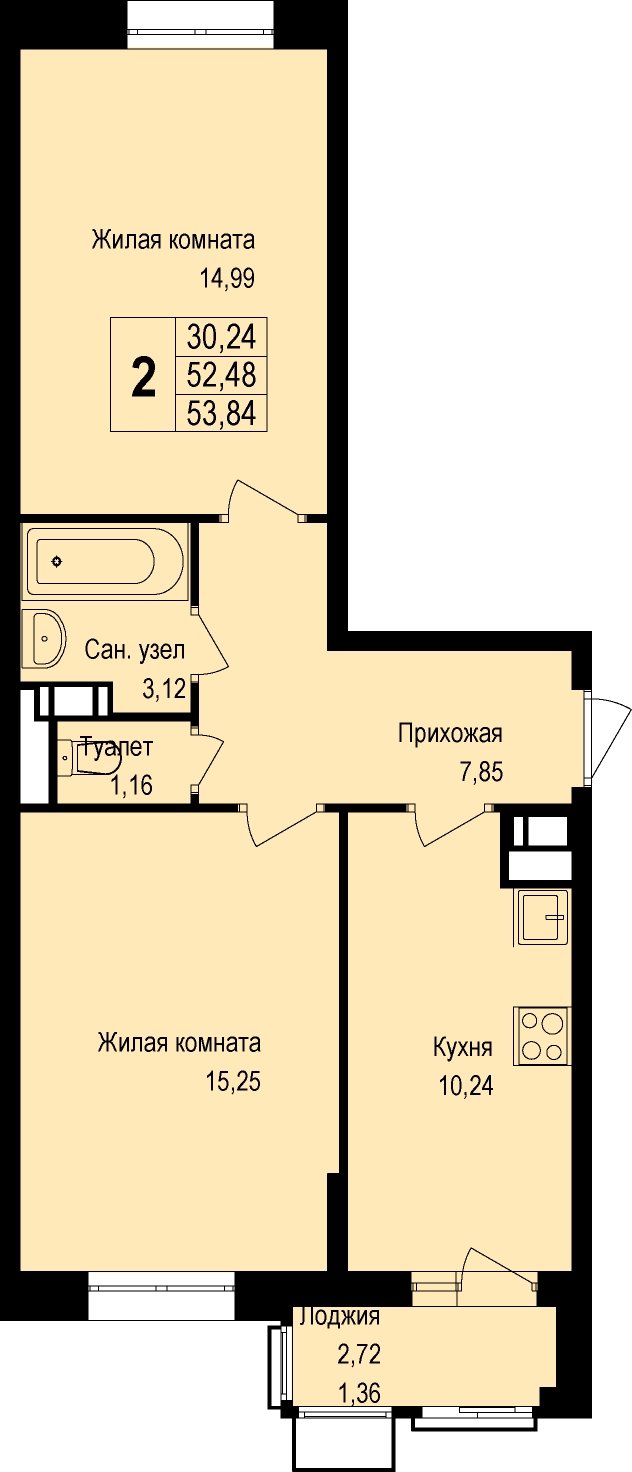 2-комнатная квартира без отделки, 54.2 м2, 3 этаж, дом сдан, ЖК Новая Щербинка, корпус 13 - объявление 2095522 - фото №1