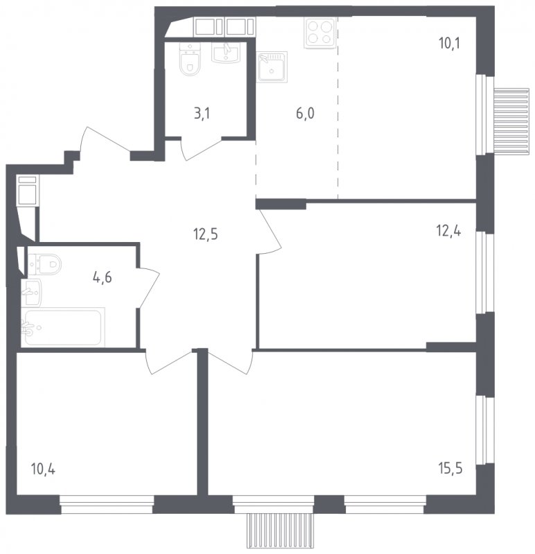 4-комнатная квартира с полной отделкой, 74.6 м2, 10 этаж, сдача 2 квартал 2024 г., ЖК Мытищи Парк, корпус 3 - объявление 1822536 - фото №1